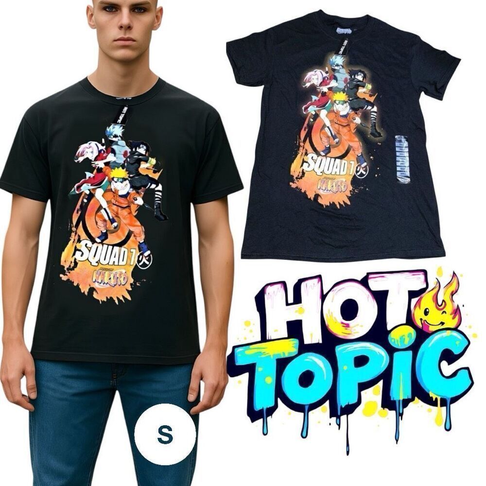 NWT Hot Topic Naruto Classic Team 7 Group Tee Small unisex Black SS Crew Neck